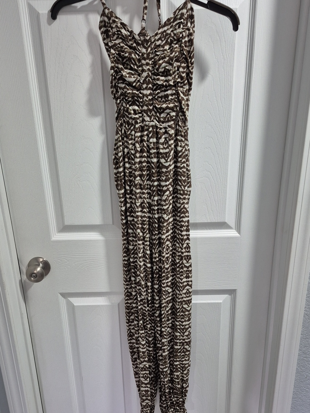 Aeropostale Brown & Cream Printed Halter Maxi Pantsuit